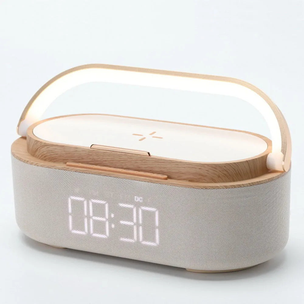 Rechargeable FM Radio LED Alarm Clock with 15W Wireless Charger,Bluetooth Speaker and Night Light Function. Gift Ideas for Decor