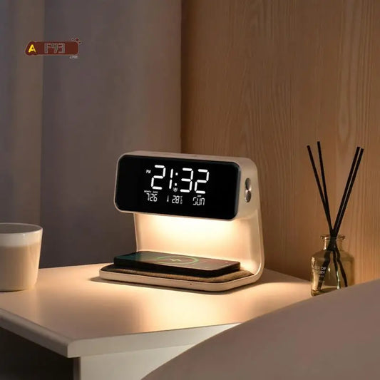 AF93-Alarm Clock With Wireless Charging And Lights Dimmable Digtial Alarm Clock Charging Station For Bedroom, Bedside Office Dur