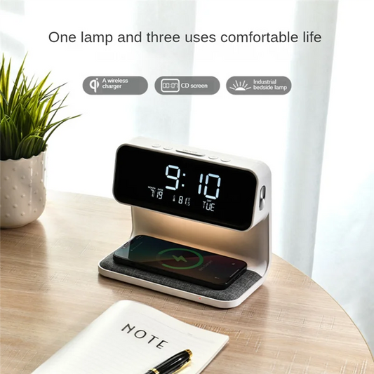 AF93-Alarm Clock With Wireless Charging And Lights Dimmable Digtial Alarm Clock Charging Station For Bedroom, Bedside Office Dur