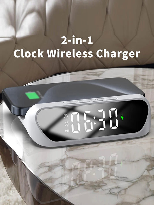 Multi-functional charger, desktop clock mobile phone wireless charger, digital display 2-in-1 clock wireless charger, one put an