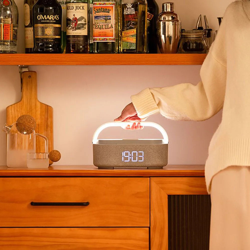 Rechargeable FM Radio LED Alarm Clock with 15W Wireless Charger,Bluetooth Speaker and Night Light Function. Gift Ideas for Decor